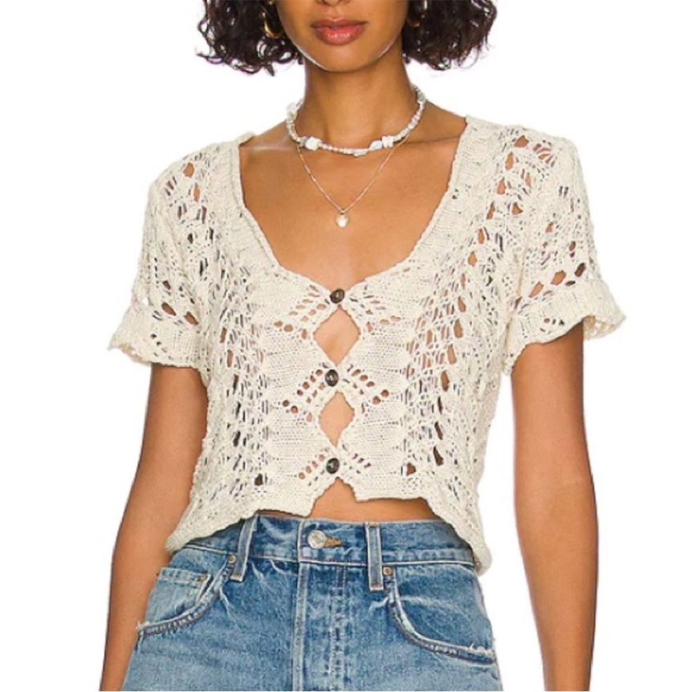Free People Crochet Short Sleeve Cardigan – Size S